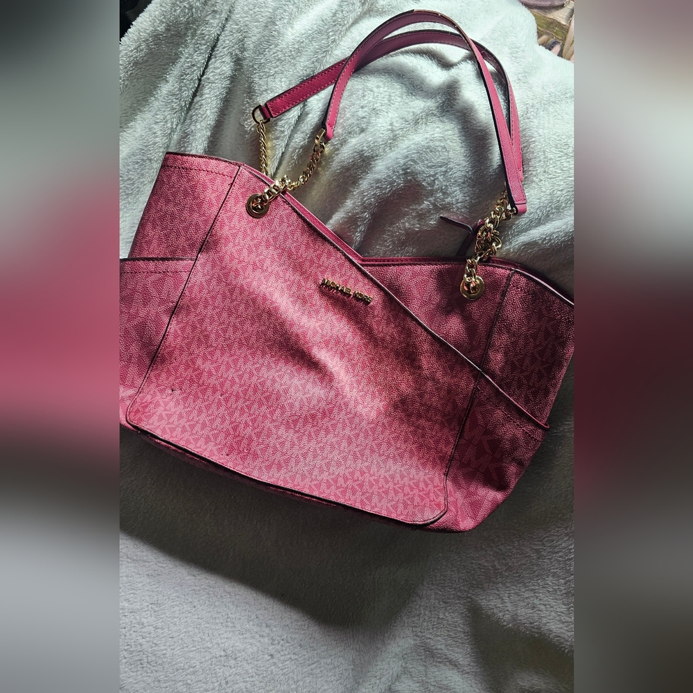 Michael Kors Rose Burgundy/ Pink Tote with Gold Accents